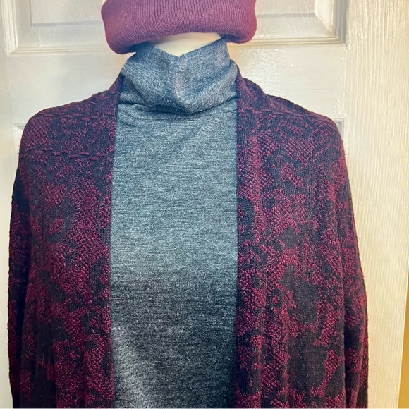 NWT J. Jill Tapestry Cotton Blend Floral Pocket Knit Moody Bordeaux Cardigan S - Picture 6 of 13